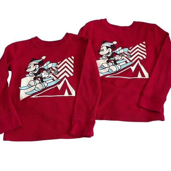 EUC 2 Disney Micky Mouse Long Sleeve Red Thermal Top - Size 5T - Picture 1 of 5